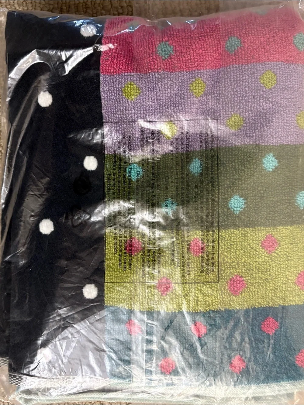 MacKenzie-Childs Hand Towel in Turquoise, Red, White and Black Confetti Stripe